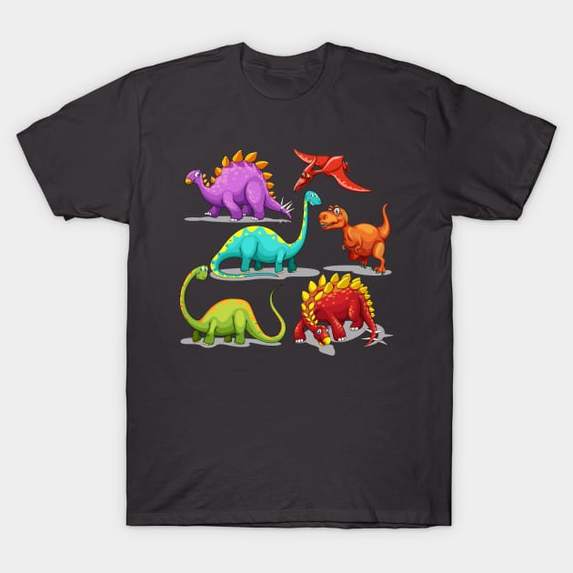 Assorted Illustrated Dinosaurs T-Shirt by bluerockproducts